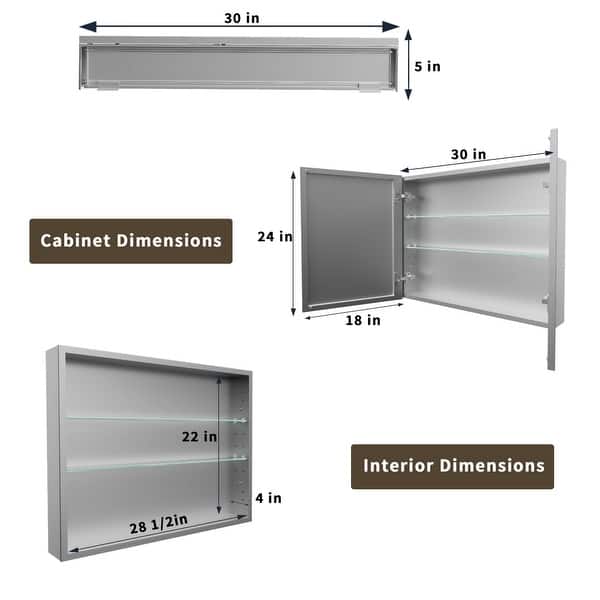 dimension image slide 1 of 4, Modland 30"-36"W x 24"H Double Door Bathroom Medicine Cabinet with Mirror,Aluminum Frame
