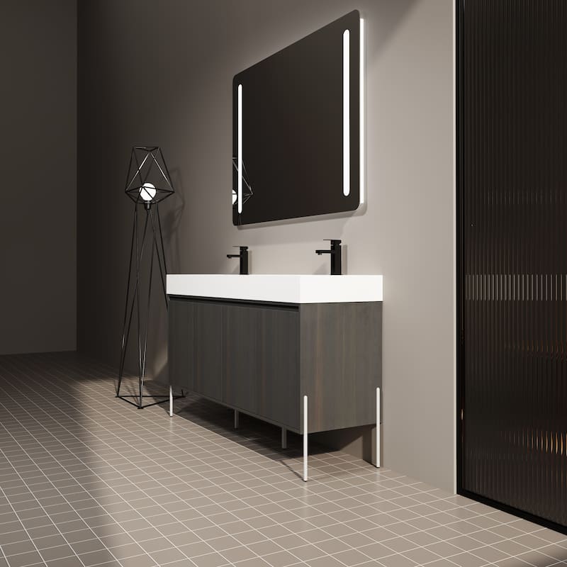 GDFStudio - Sydney Modern Freestanding Bathroom Vanity Cabinet with Double Resin Sink & 4-Soft Closing Doors - 60"