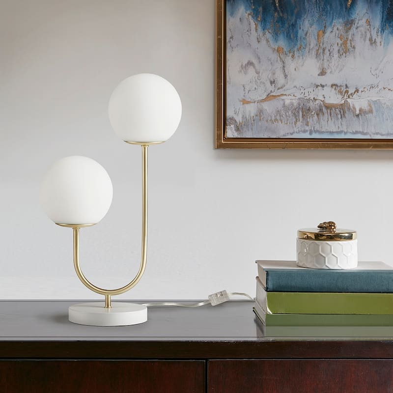 Metal 2-Light Globe Table Lamp for living room,bedroom,and dining room - Gold+White