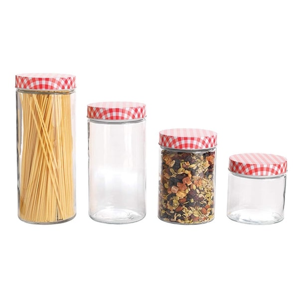 Anchor Hocking 4-Piece Glass Jar Set with Gingham Lids, Clear-Red - Red