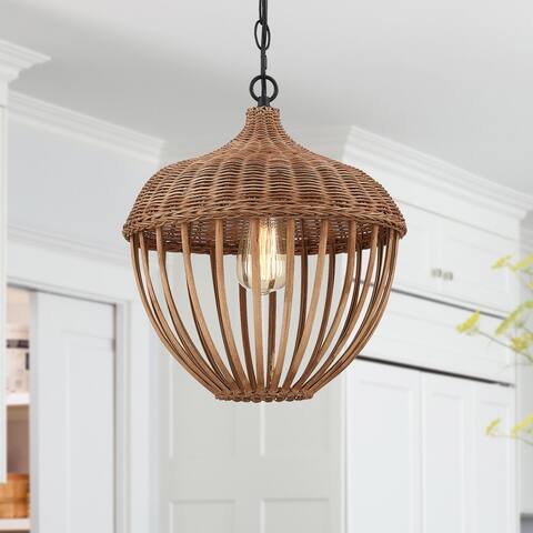 1-Light Bohemian Rattan Pendant Light - W12.8" x H75.4" - 12.8 in. W - 12.8 in. W