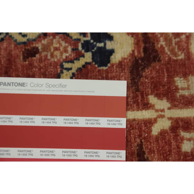 Hand Knotted Traditional Wool Orange Geometric Area Rug - 9' 11'' X 8' 1''
