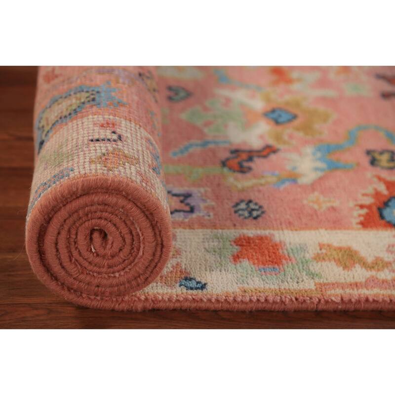 Pink Oushak Indian Runner Rug Handmade Wool Carpet - 2'7"x 7'9"