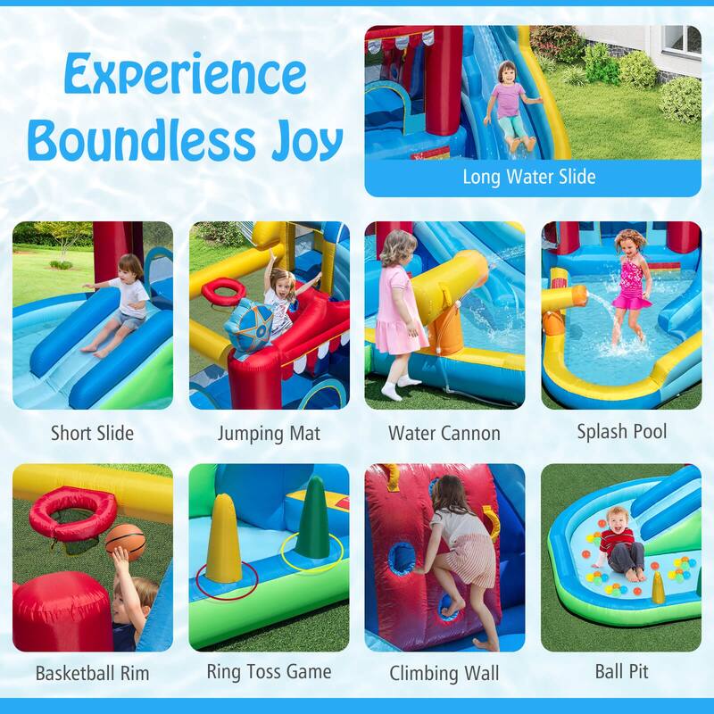 Costway Inflatable Water Park Kids Blow up Water Slide with Splash - Multi-Color - See Details