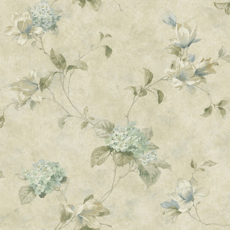 Chesapeake Magnolia Hydrangea Green Trail Wallpaper - 20.5in x 396in x 0.025in