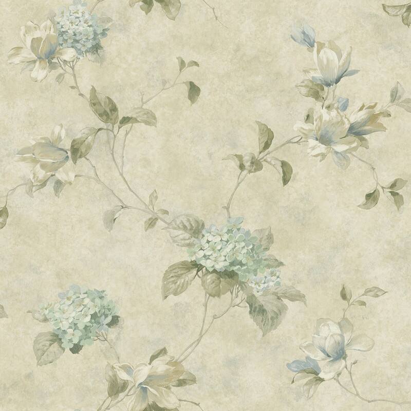 Chesapeake Magnolia Hydrangea Green Trail Wallpaper - 20.5in x 396in x 0.025in