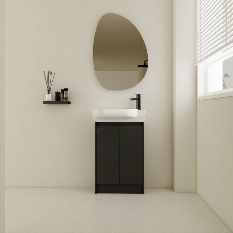 23" Bathroom Vanity with Round Ceramic Sink, Soft-Close Hinges, and Spacious Storage - Black Chestnut Finish - 22.8in L Plywood - 22.8in L Black Chestnut
