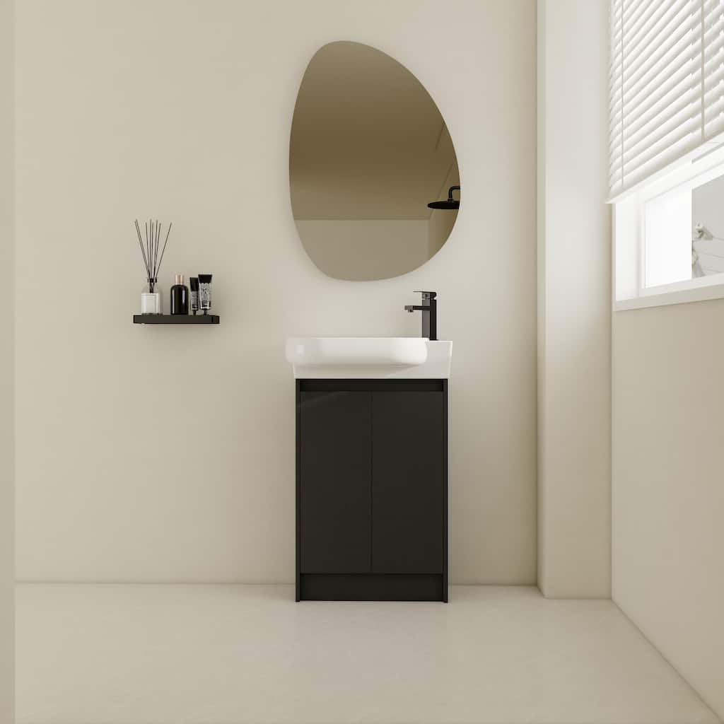 23" Bathroom Vanity with Round Ceramic Sink, Soft-Close Hinges, and Spacious Storage - Black Chestnut Finish