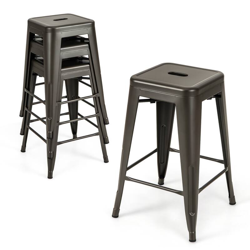 Gymax 24'' Metal Bar Stools Set of 4 w/ Square Seat Patio Bar Stools