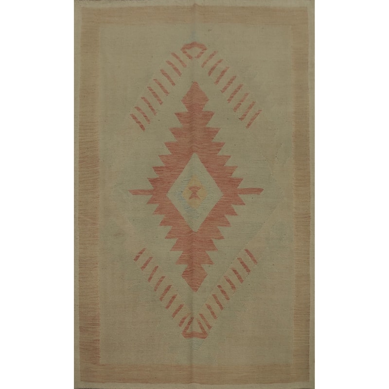Hand Woven Oriental 100% Wool Carpet Southwestern Tribal Green Kilim Area Rug - 6' 9'' X 4' 10''