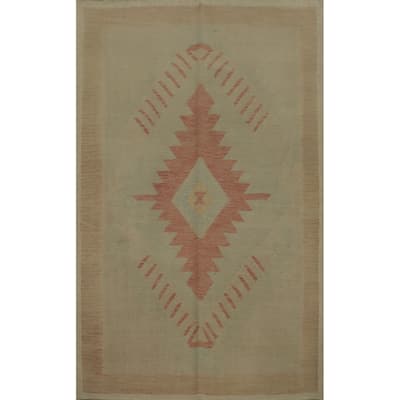 Hand Woven Oriental 100% Wool Carpet Southwestern Tribal Green Kilim Area Rug - 6' 9'' X 4' 10''