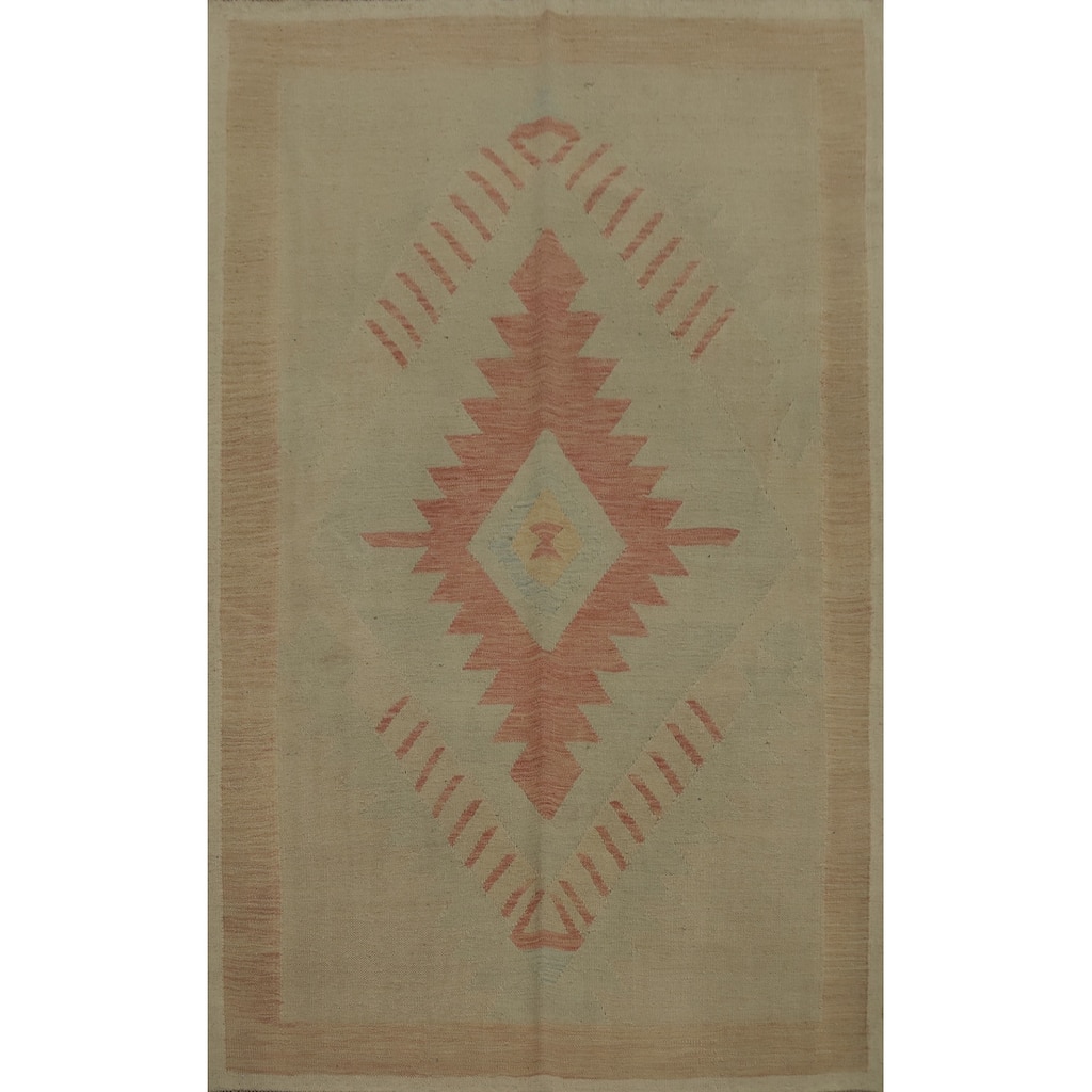 Hand Woven Oriental 100% Wool Carpet Southwestern Tribal Green Kilim Area Rug - 6' 9'' X 4' 10''