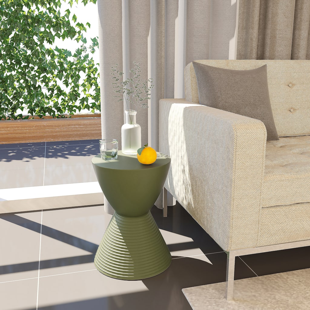 Boyd 16" Hourglass Side Table - Modern Ribbed Accent Table with Hidden Storage - Indoor/Outdoor Weather-Resistant End Table
