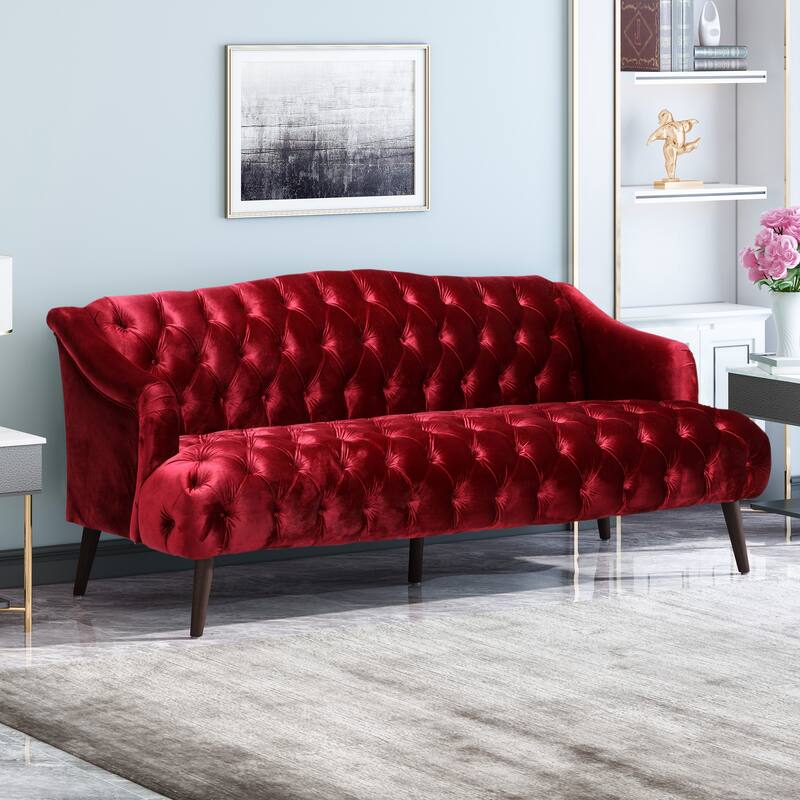 3-Seat PU Sofa with Tufted Stitching, Birch Legs for Living Room