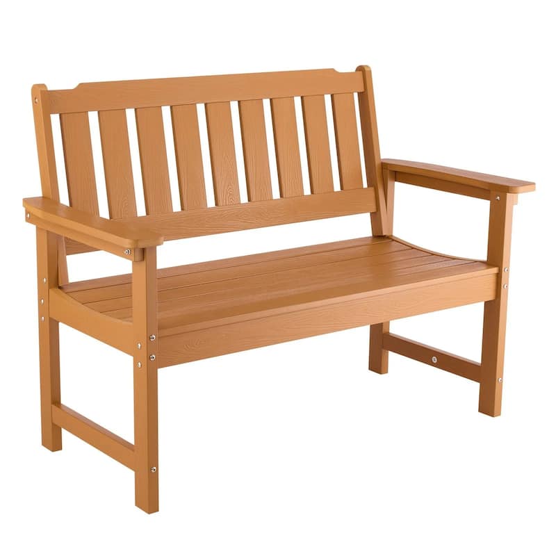 Natural Curved Design Weatherproof Garden Bench with Slatted Seat and Armrests for Comfortable Seating - 50.5” x 24.4” x 36.6”