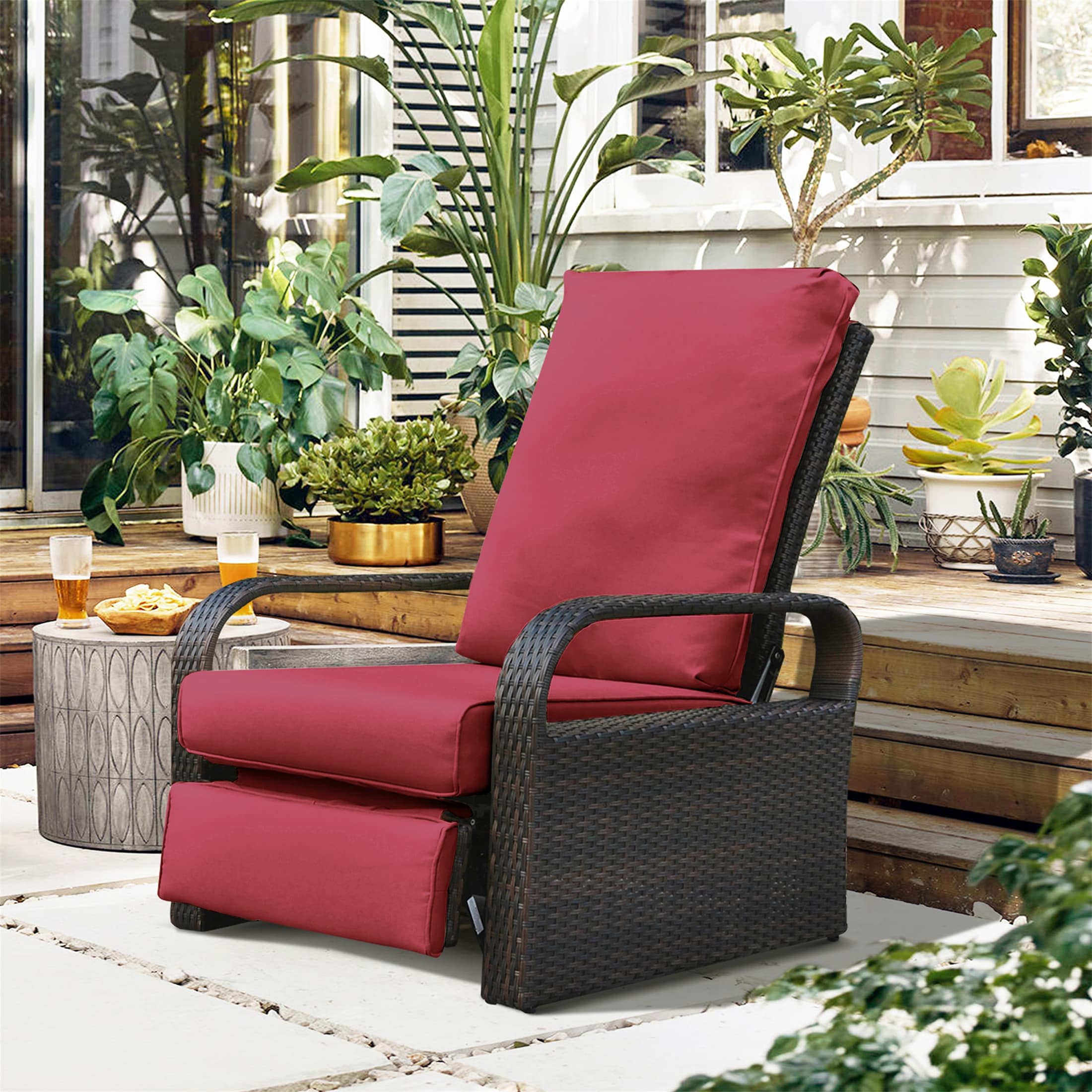 Outdoor Recliner Automatic Adjustable Wicker Lounge Chair Bed