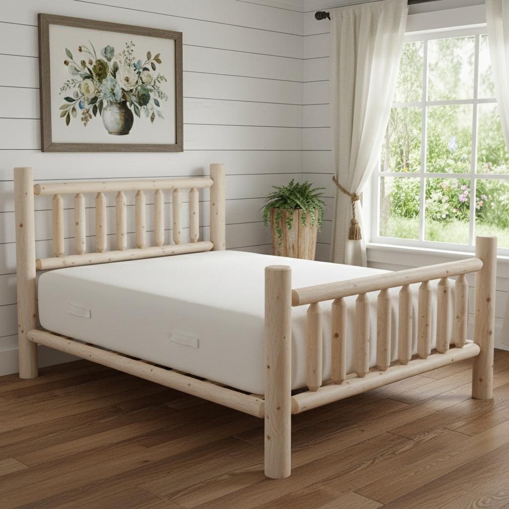 HomeRoots Natural Light Honey Finish Low Post Cedar Log King Bed
