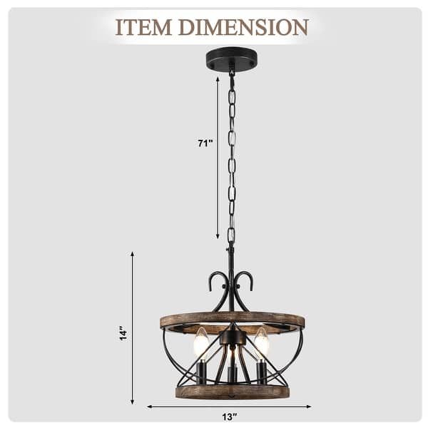 dimension image slide 0 of 4, Cusp Barn 5-Light Farmhouse Wood Chandelier Adjustable Handmade Rustic Drum Ceiling Light Fixture Hanging Lamp for Foyer Kitchen