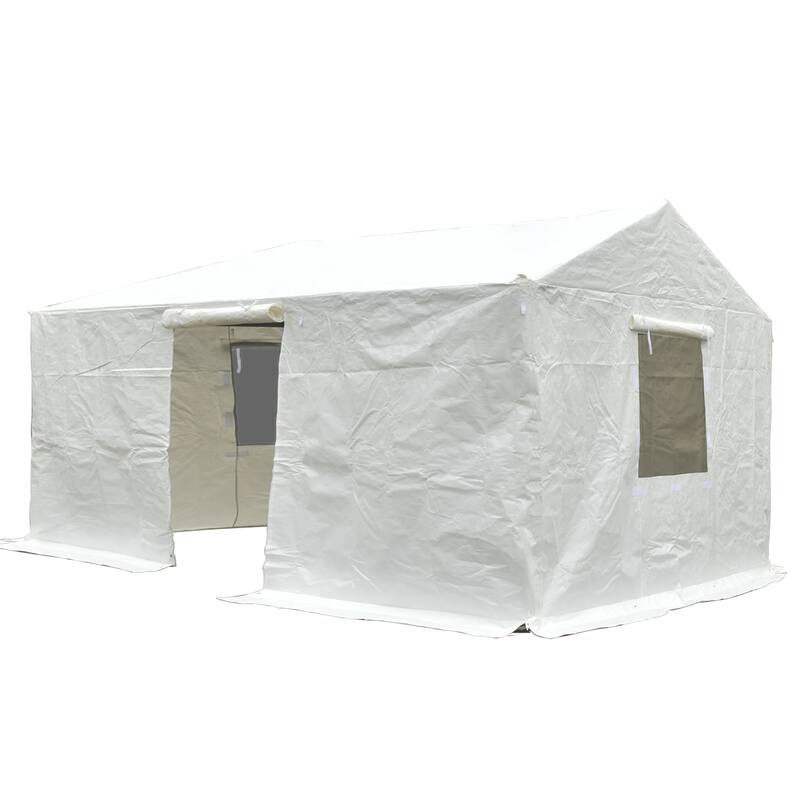 GDFStudio - Preston Heavy-Duty 12'x20' Enclosed Winter Gazebo Cover with Mesh and Sidewalls - 12x20 FT - White