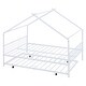 preview thumbnail 9 of 10, Full Size Metal House Bed with Twin Size Trundle & Slats, Kids Bed Frame with Headboard & Footboard, for Kids Girls Boys, White