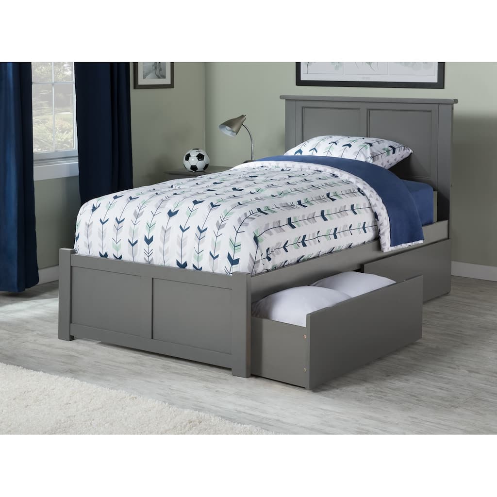 AFI Madison Twin Size Platform Bed with Footboard & Storage Drawers in Grey