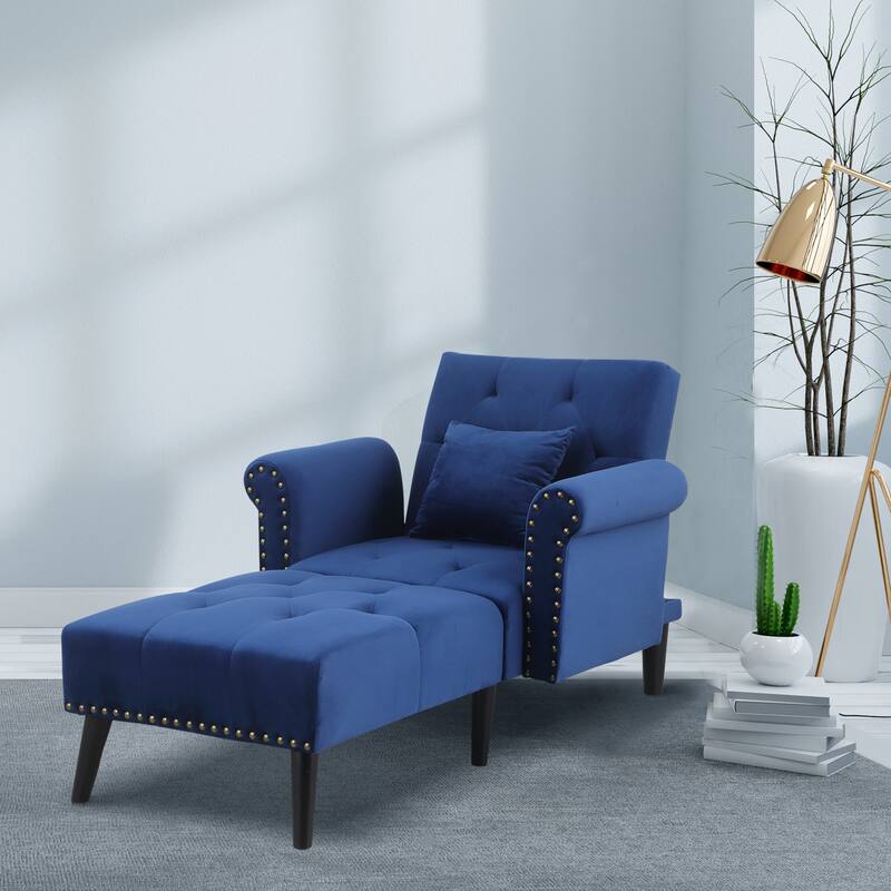 HOMCOM 2-In-1 Chaise Lounge Chair with Thick Padding, Adjustable Backrest, and Wooden Legs