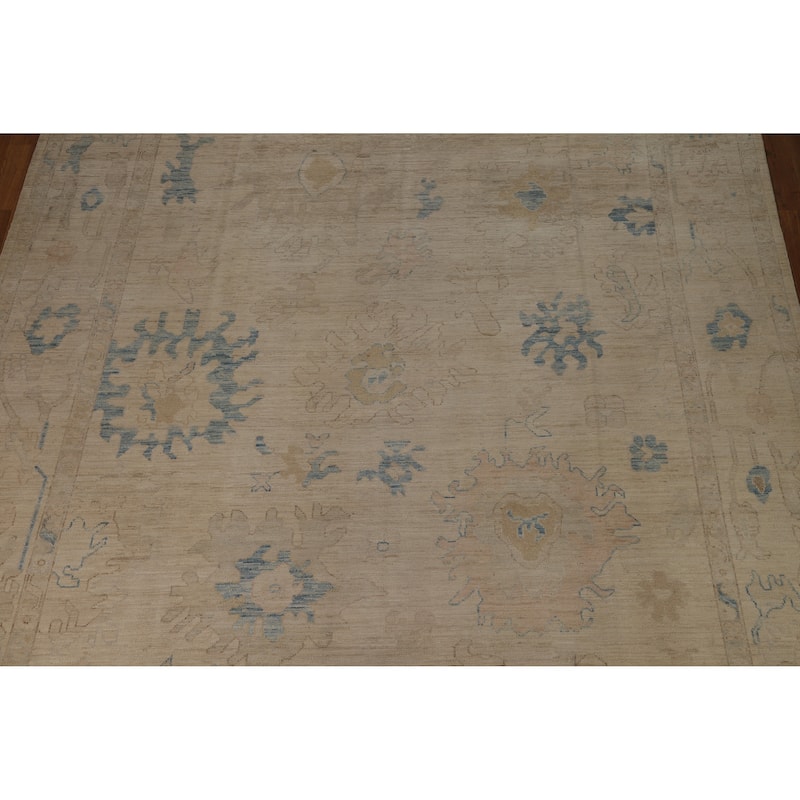 Hand Knotted Oriental 100% Wool Carpet Transitional All-Over Beige & Ivories Oushak Area Rug - 12' 0'' X 9' 0''