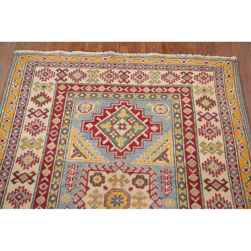 Geometric Kazak Oriental Accent Rug Hand-Knotted Wool Carpet - 3'5"x 5'0"