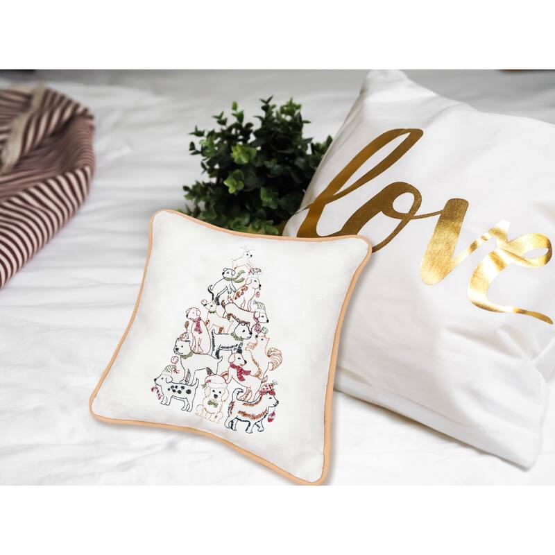 Christmas Puppy Tree Embroidered Decorative Accent Throw Pillow