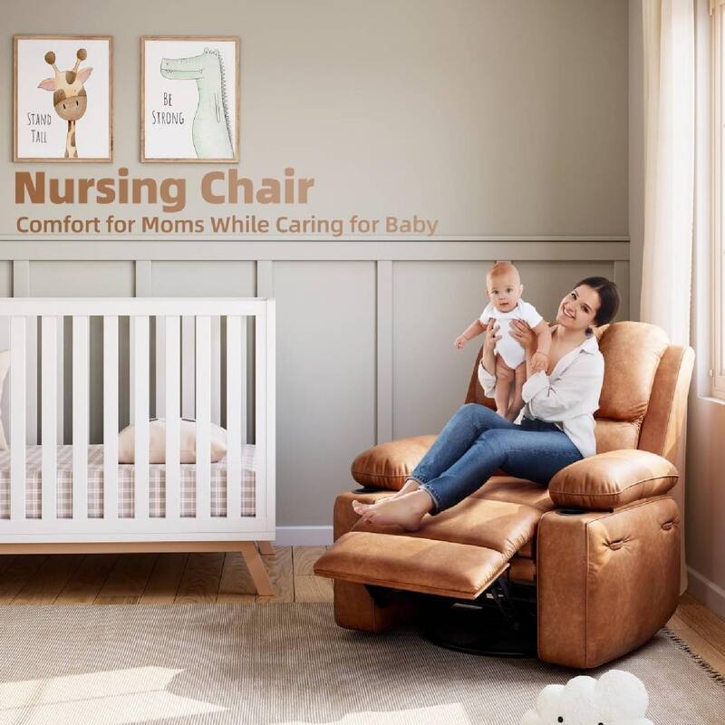 360° Rotation Manual Rocking Chair, Recliner Sofa Chair with Heat & Massage