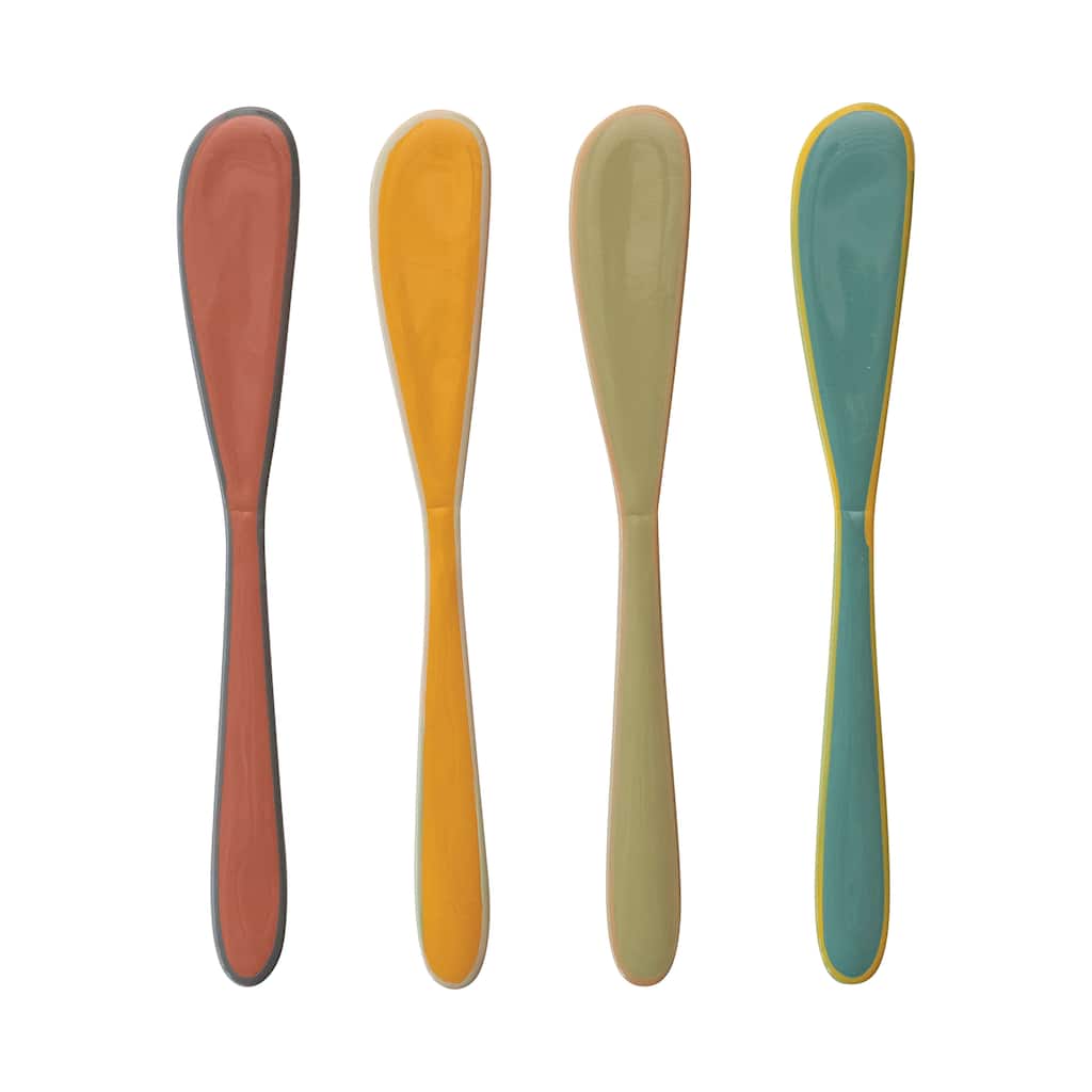 Enameled Stainless Steel Canape Knives with Colored Edge - 5.8"L x 1.0"W x 0.5"H