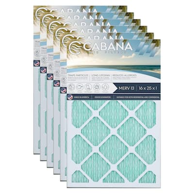 Cabana Air Filters 6 Pack HVAC Furnace Air Filters, MERV 13, 16 x 25 x 1, White - 0.78
