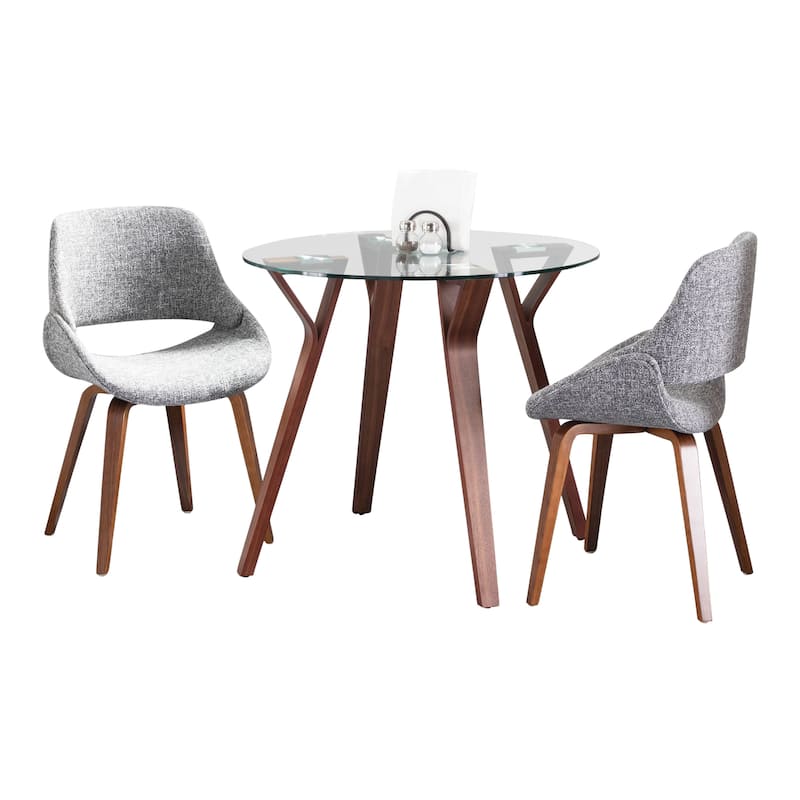 Carson Carrington Sala Svellingen 3-Piece Round Dining Set - Grey Fabric/Walnut Wood/Clear Glass