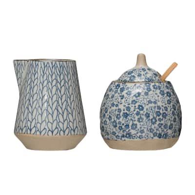 Hand-Painted Stoneware Sugar & Creamer (Set of 2 Pieces)