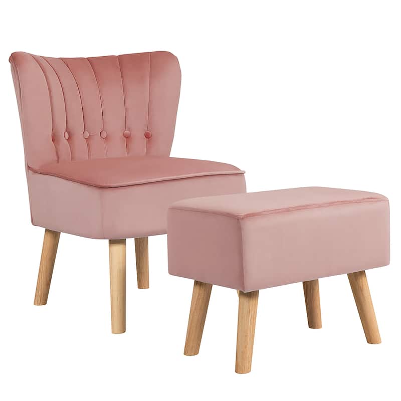 Costway Leisure Chair and Ottoman Thick Padded Button Tufted Sofa Set - Pink