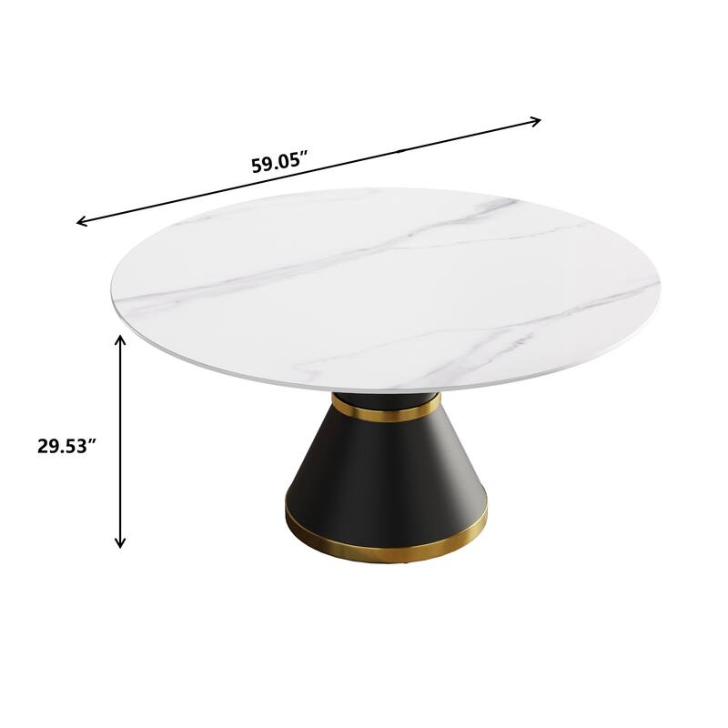59.05 in. White Modern Round Sintered Stone Dining Table with Carbon Black Base