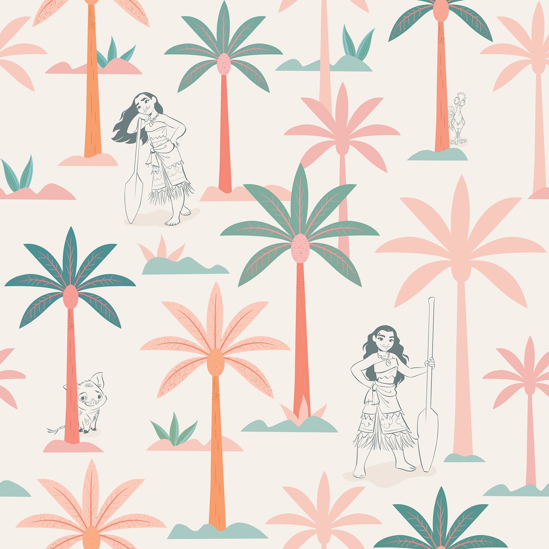 Disney Moana Coconut Tree Pink Peel and Stick Wallpaper