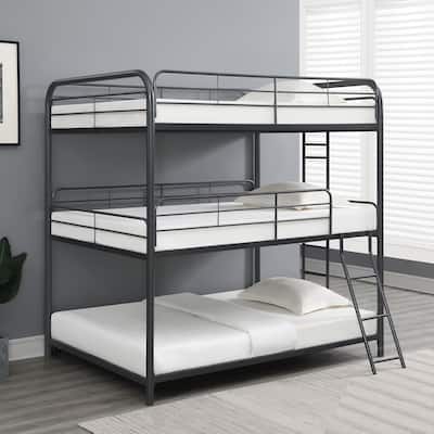 Full Over Full Over Full Size Metal Triple Bunk Bed, Space-Saving Design with Safety Rails, No Box Spring Needed