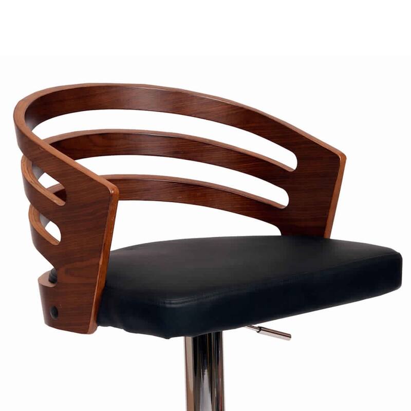 Open Wooden Back Faux Leather Barstool with Pedestal Base, Black and Brown