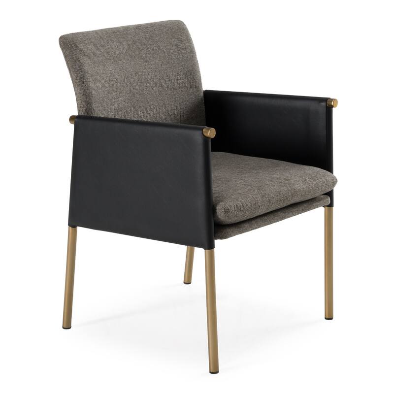 Modrest Engel Modern Dark Grey Vegan Leather + Grey Fabric + Antique Brass Dining Chair