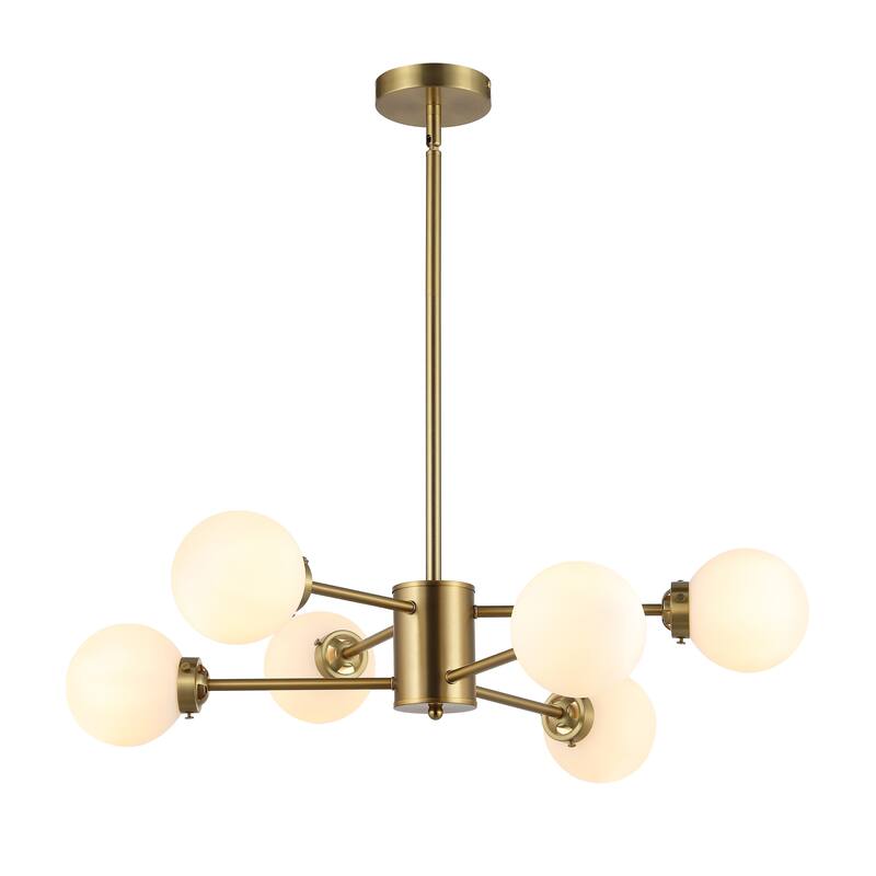 MLiAN 6-Light Sputnik 4.7" Opal Glass Globe Shade Linear Chandelier for Indoor Height Adjustable - N/A