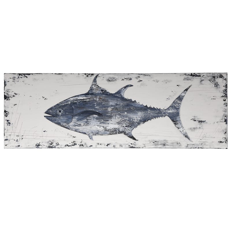 Anglo - Rustic Tuna - Coastal Handmade Oil Painting - 59" W x 20" H