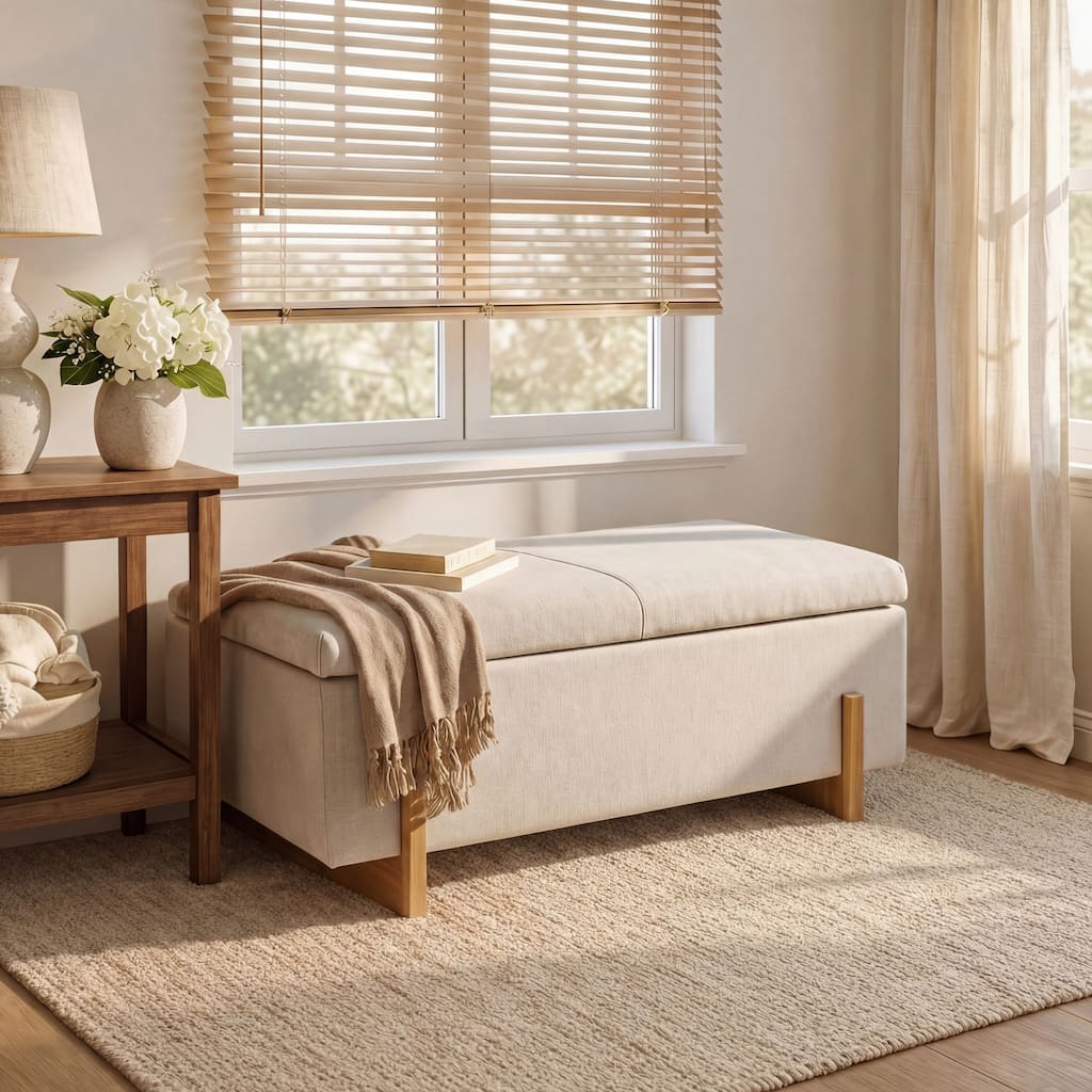 Christopher Knight Home -Luno 39.76" Modern Upholstered Hidden Storage Bench with Lift-Top Lid & Solid Wood Legs