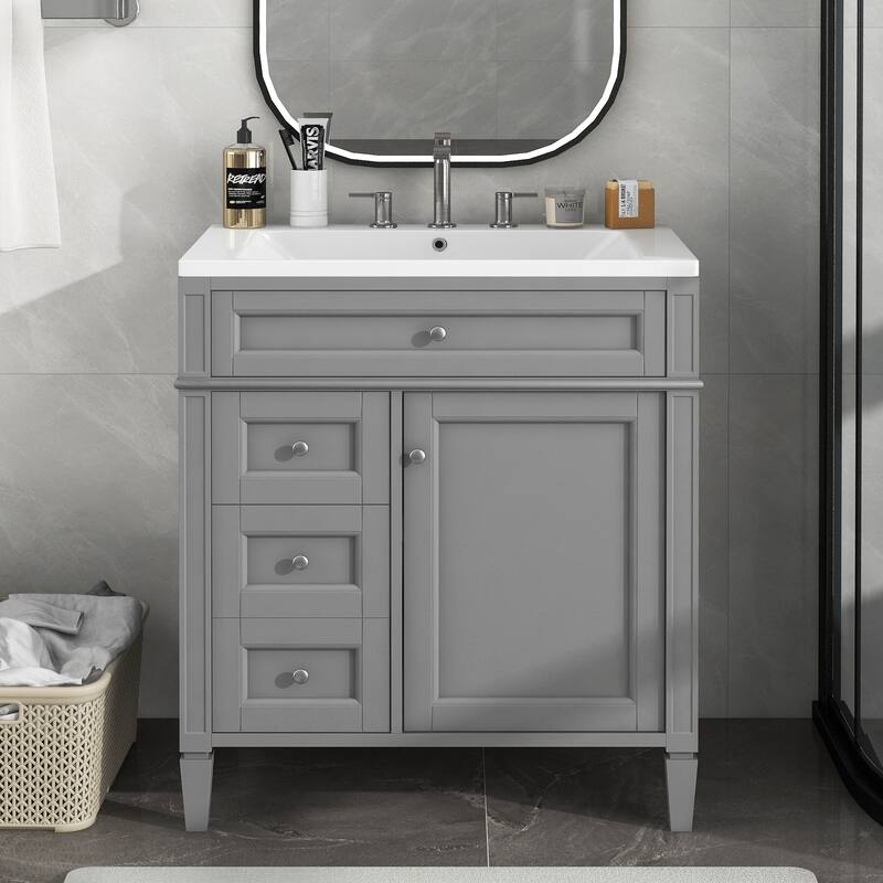 30''/36'' Bathroom Vanity with Top Sink, Modern Bathroom Storage Cabinet with 2 Drawers, a Tip-out Drawer & Adjustable Shelf