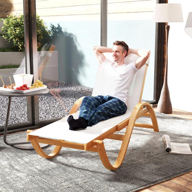 Larch Wood Patio Lounge Chair with 4-Level Adjustable, Mesh Seat