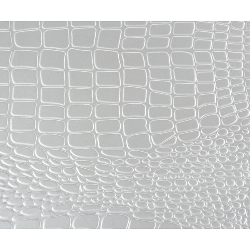 Glamorous Silver Nightstand, 2 Dovetail Drawers, Faux Alligator Embossed Front