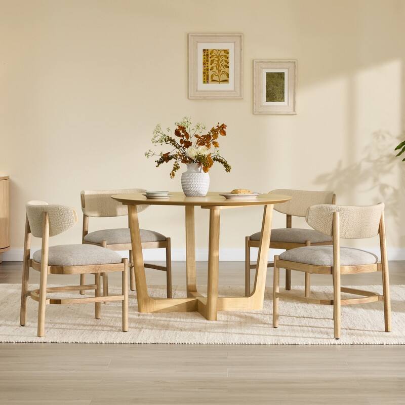 Spruce & Spring 47-Inch Modern Round Wood Dining Table with Cross-Leg Base