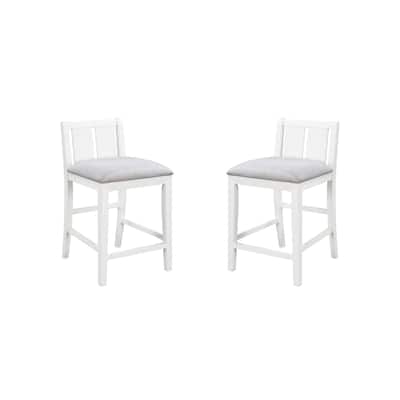 Set of 2 White Finish Upholstered Seat 20" Counter Height Chair
