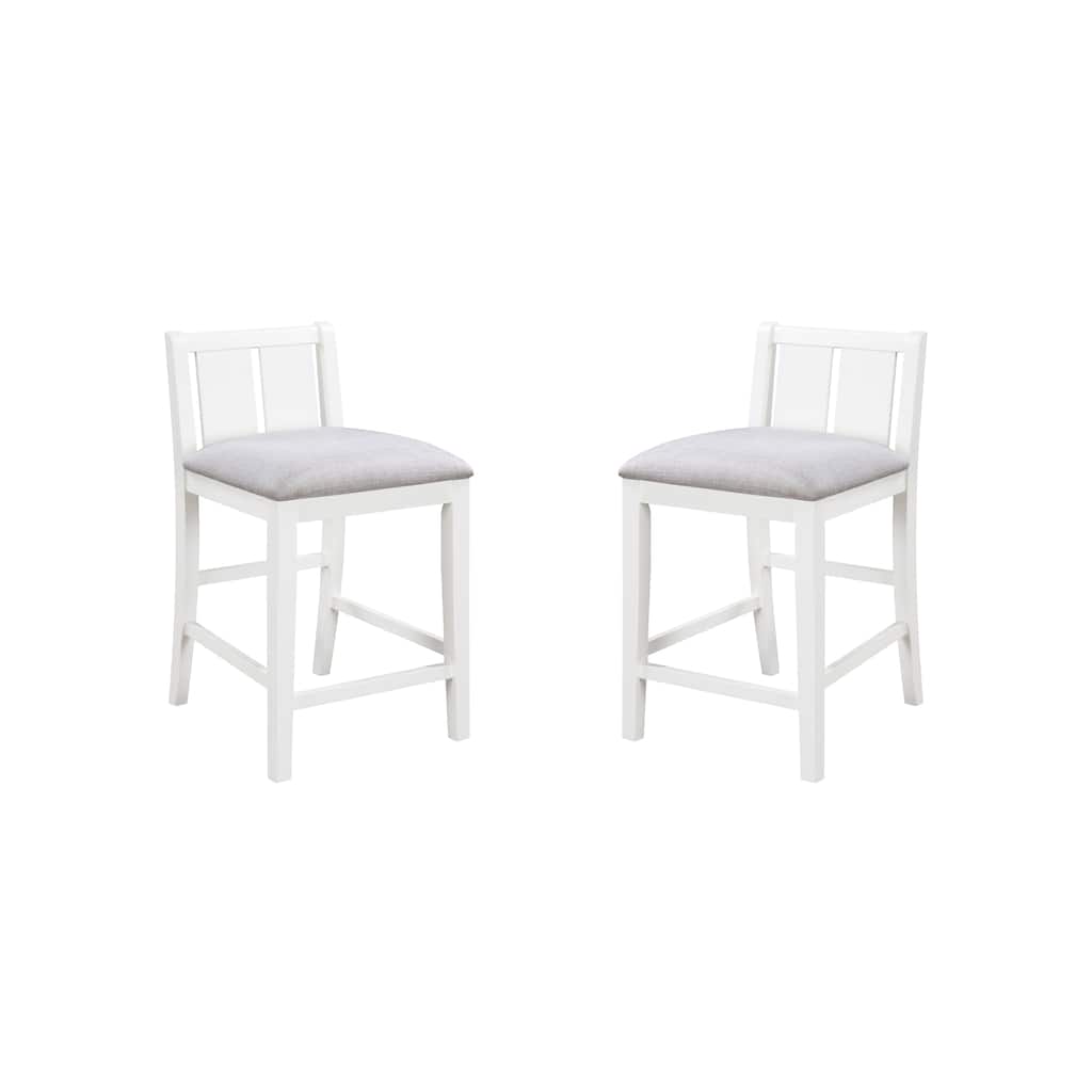 Set of 2 White Finish Upholstered Seat 20" Counter Height Chair