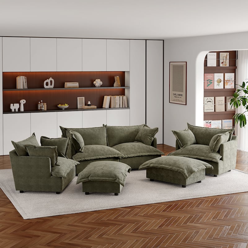 Double Layer Cushion Comfy Cloud Modular Sectional Sofa Set - 6 piece-Grey Green - Symmetrical